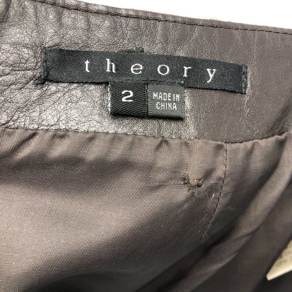 Theory Size 2 Leather Black Brown Chocolate Dark Brown Mini Skirt - Picture 2 of 16